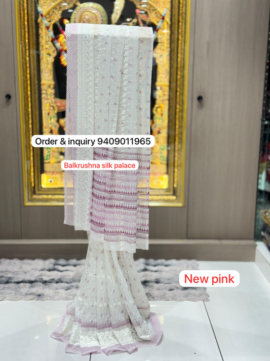 Serene White Georgette Saree with Hand-Crafted Lucknowi Chikankari Work