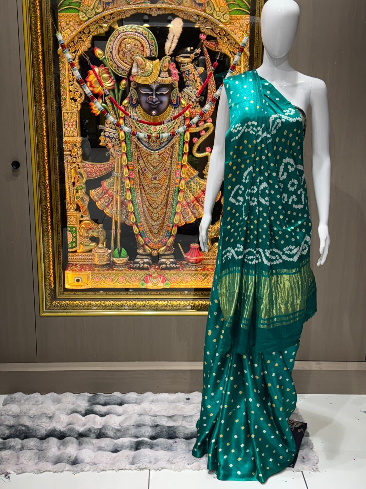 Pure Modal Silk Bandhej Saree with Gold Zari Pallu