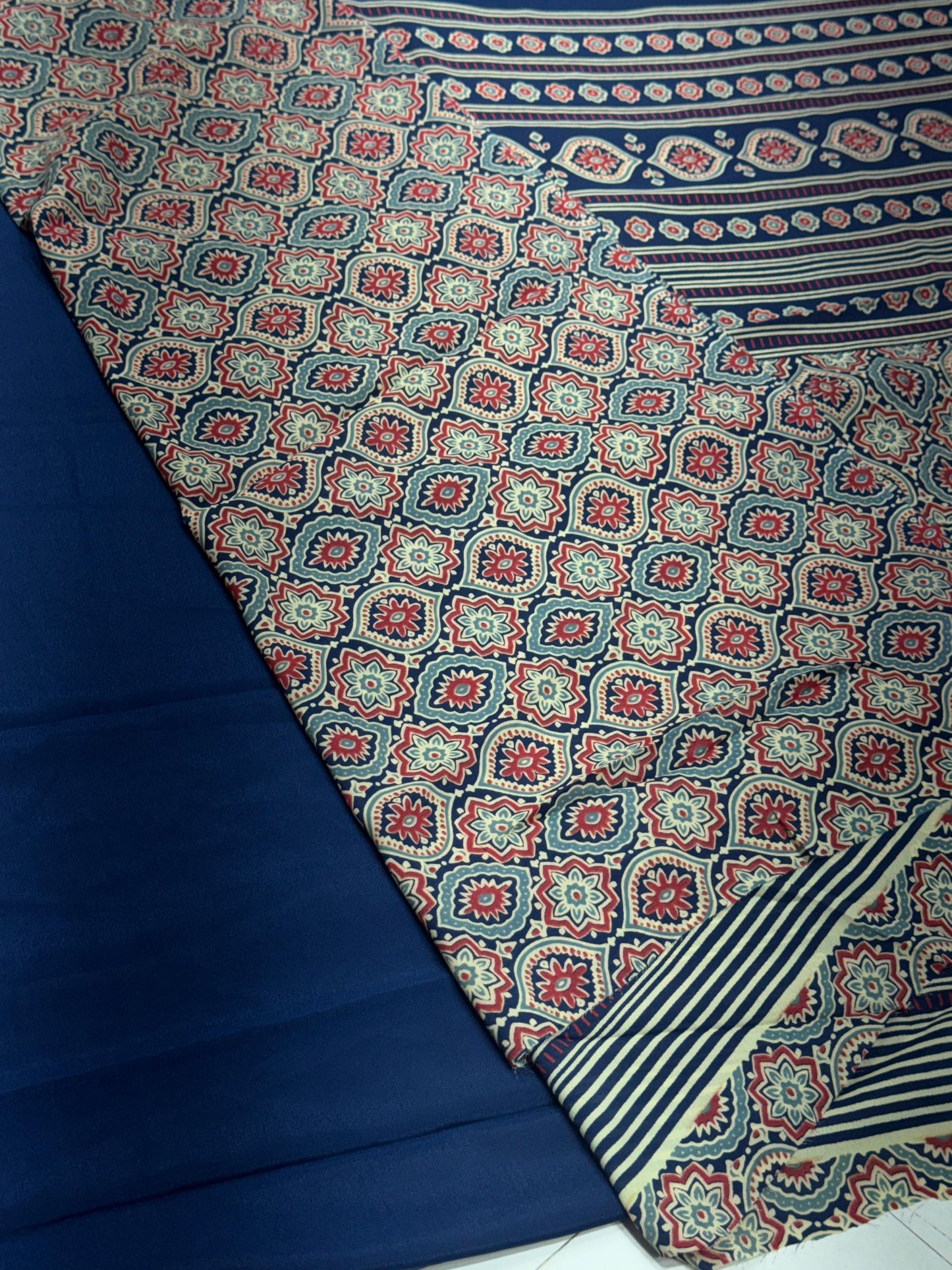 Premium Original Crepe Silk Saree with Authentic Ajrakh Design Border