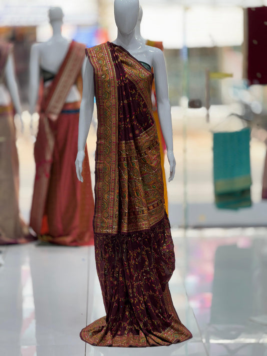 Authentic Pure Pashmina Saree with Meenakari Weaving & Handwork