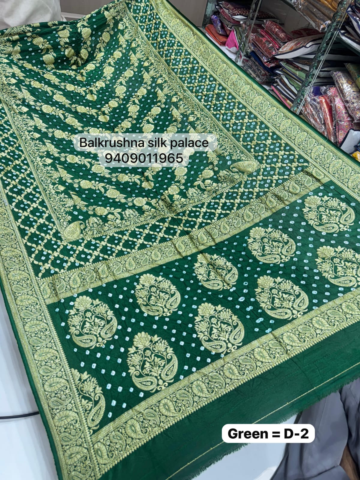 Green Wine Original Hand-Tied Bandhej Silk Saree with Traditional Neem Zari Border D2