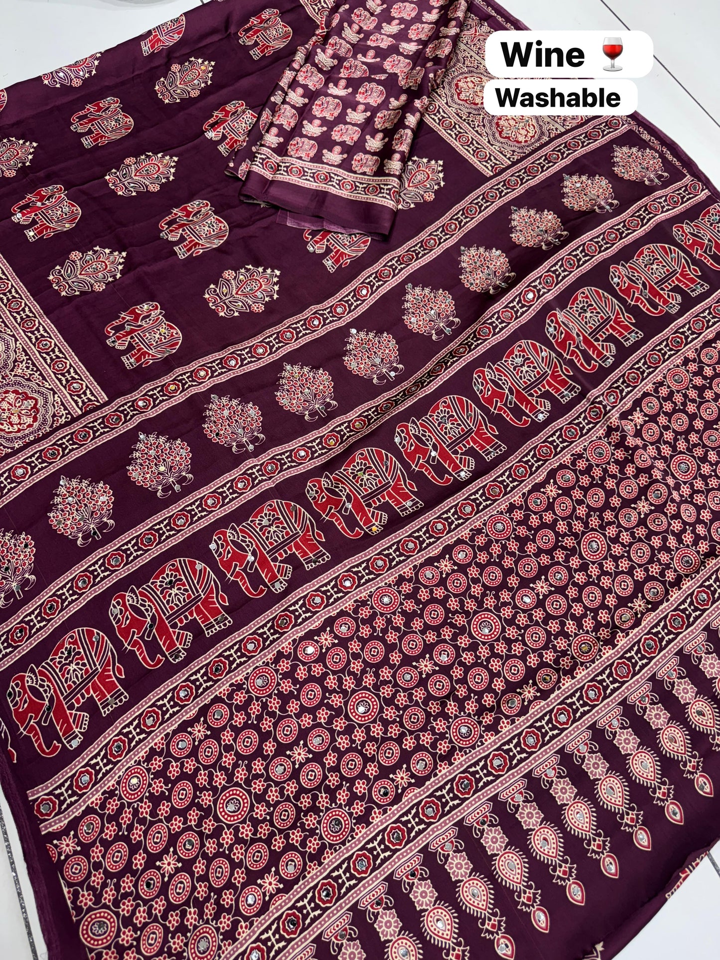 Elephant Mirror Work Modal Silk