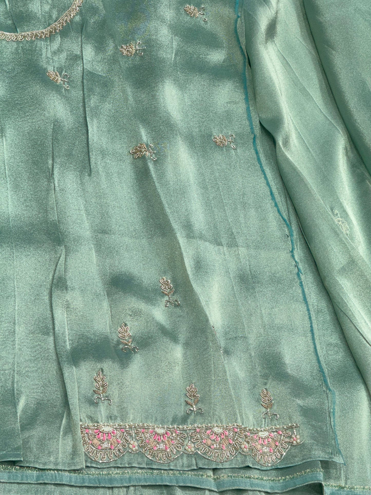 Exclusive Full Handwork Bridal Organza Silk Saree in Soft Tissue