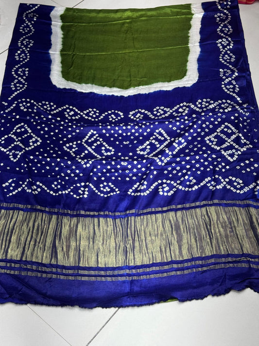 Trending 3D Blue Parrot Bandhani Saree Pyor Gaji Modal Silk