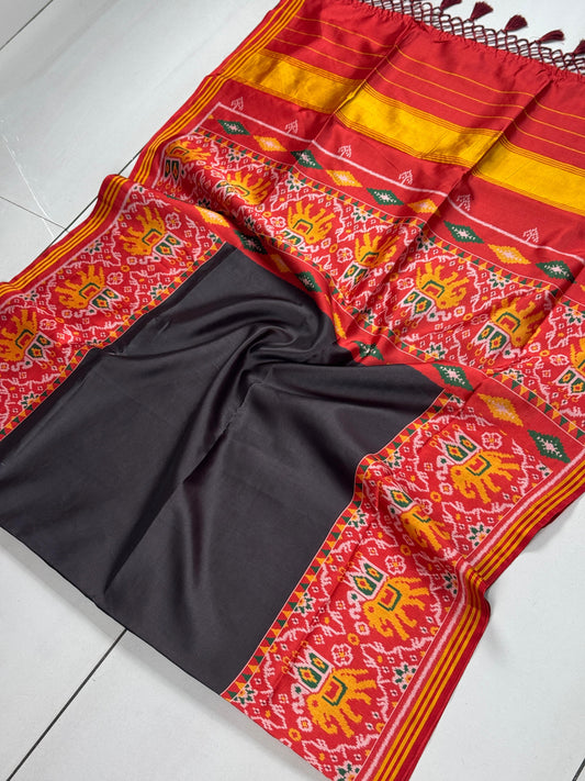Premium Bhagalpuri Silk Patola Saree with Special Gala Border & Lagdi Patto Pallu