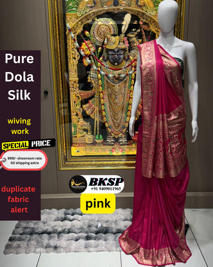 Premium Pure Dola Silk Saree with Heavy Zari Weaving & Heritage Pallu