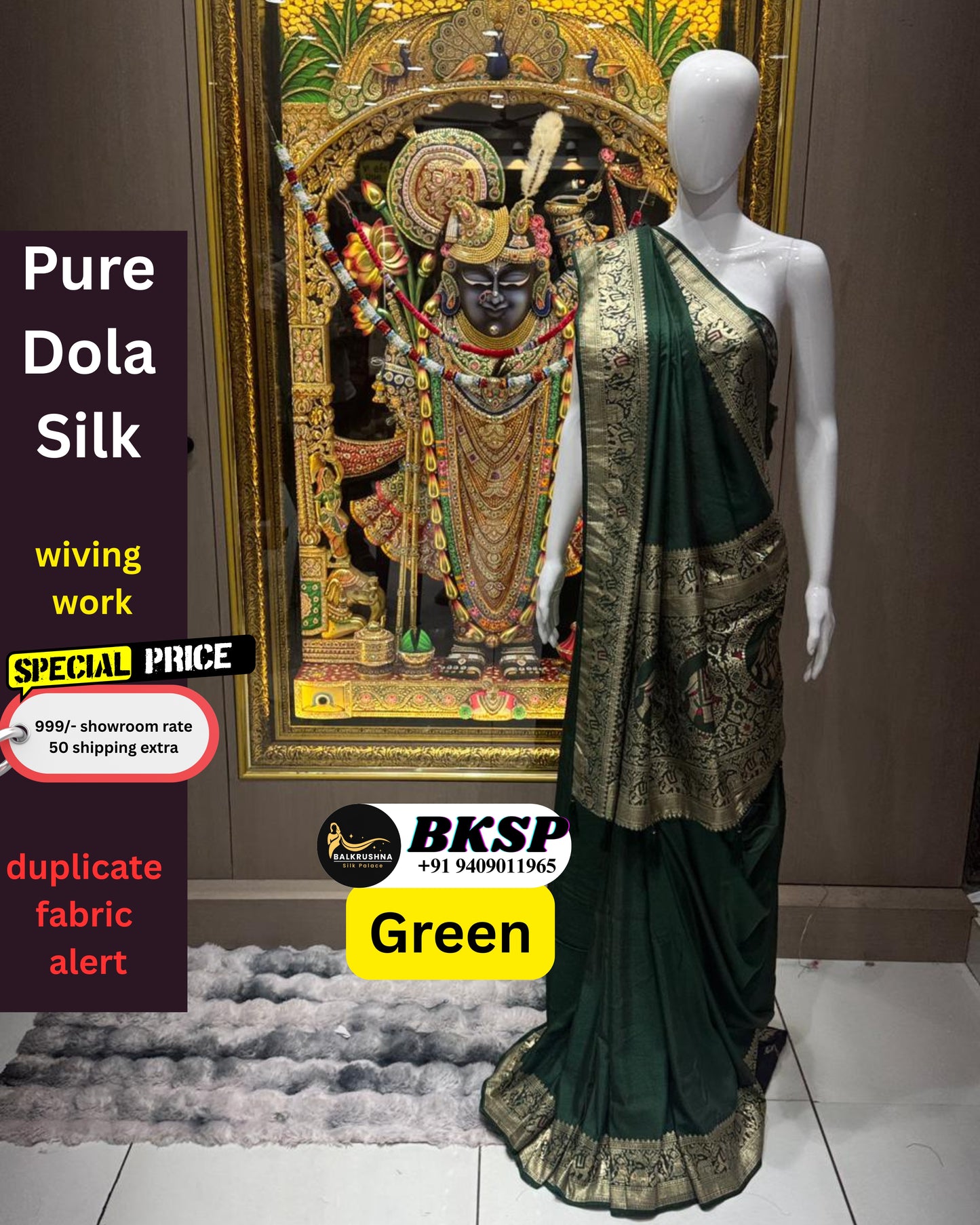 Premium Pure Dola Silk Saree with Heavy Zari Weaving & Heritage Pallu