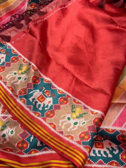 Imperial Multi-Color Digital Patola Saree | Premium Bhagalpuri Silk Edition