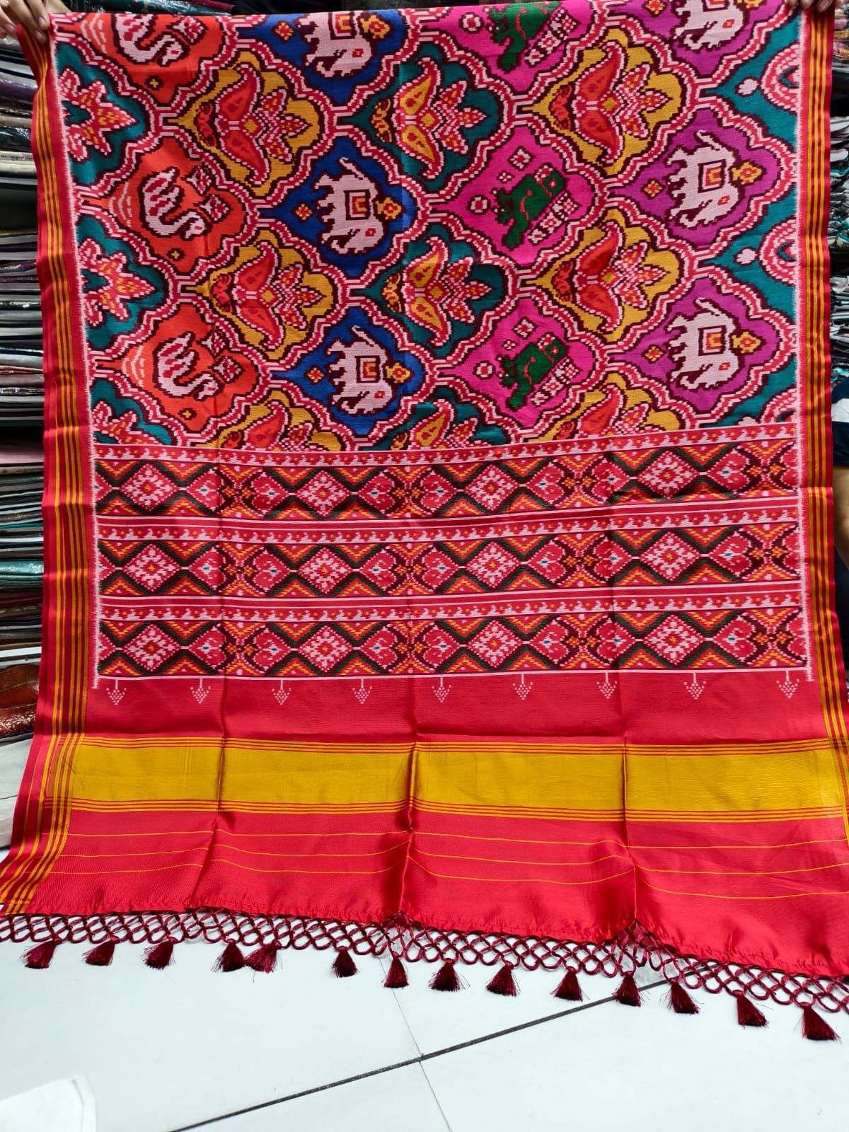 Imperial Multi-Color Digital Patola Saree | Premium Bhagalpuri Silk Edition