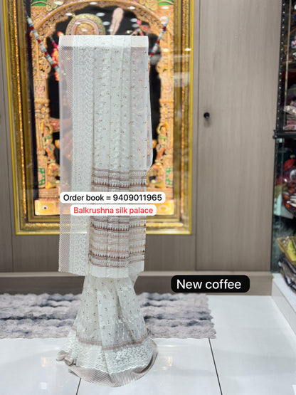 Serene White Georgette Saree with Hand-Crafted Lucknowi Chikankari Work