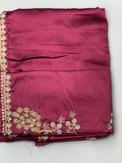 Teal Radiance Pure Satin Silk Saree with Hand-Embellished Peacock Motif Blouse