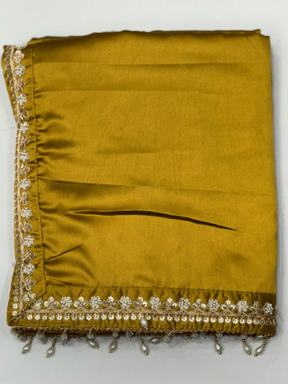 Teal Radiance Pure Satin Silk Saree with Hand-Embellished Peacock Motif Blouse