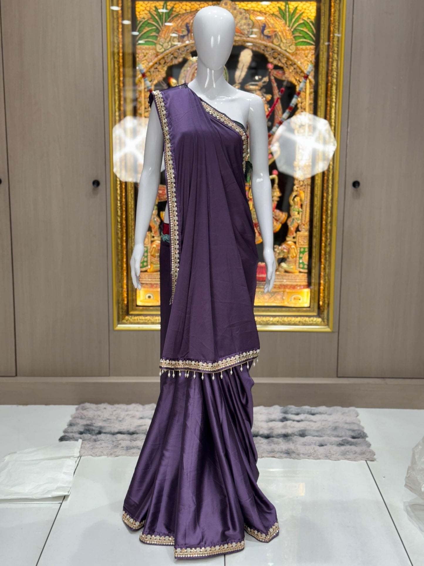 Teal Radiance Pure Satin Silk Saree with Hand-Embellished Peacock Motif Blouse