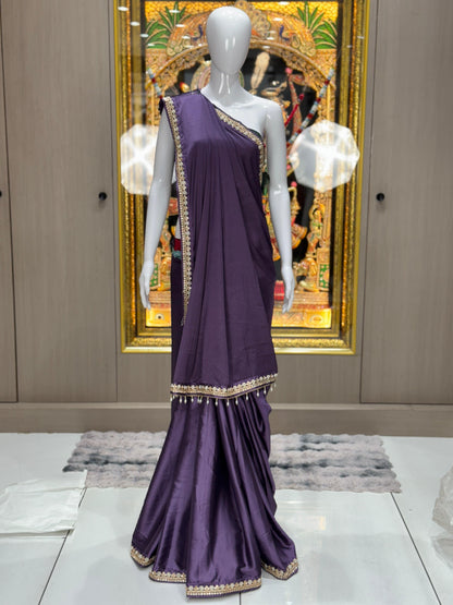 Teal Radiance Pure Satin Silk Saree with Hand-Embellished Peacock Motif Blouse