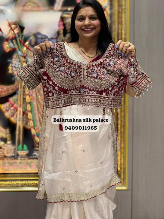 Premium Chinon Saree with Heavy Border & Butti Work | Ready Stitch XXL Blouse Included | Elegant Party Wear Saree