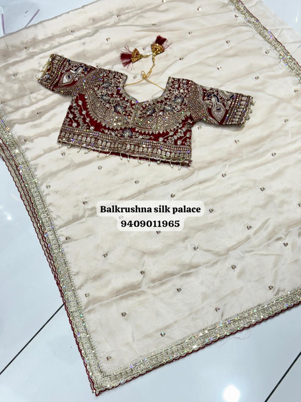 Premium Chinon Saree with Heavy Border & Butti Work | Ready Stitch XXL Blouse Included | Elegant Party Wear Saree