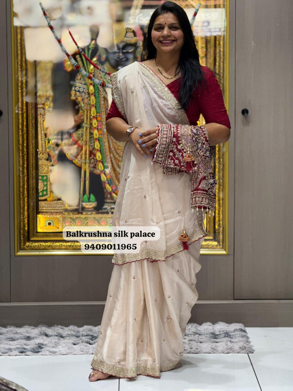 Premium Chinon Saree with Heavy Border & Butti Work | Ready Stitch XXL Blouse Included | Elegant Party Wear Saree