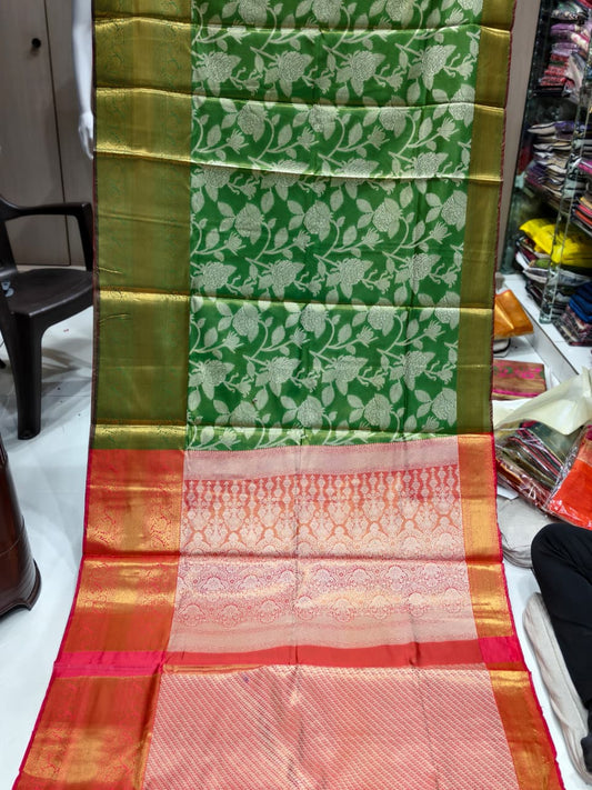 Banarasi Style Pure Kanjivaram Pattu Silk Jacquard Kanchipuram Pattu Saree With Un-Stiched Blous