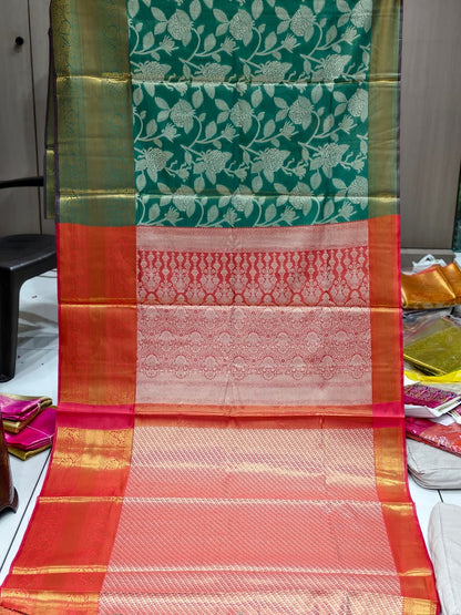 Banarasi Style Pure Kanjivaram Pattu Silk Jacquard Kanchipuram Pattu Saree With Un-Stiched Blous