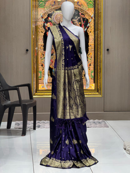 Imperial Crimson Hand-Woven Pure Satin Silk Saree with Antique Zari Heritage