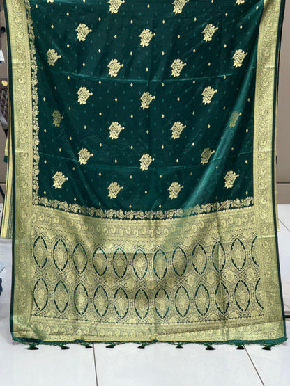 Imperial Crimson Hand-Woven Pure Satin Silk Saree with Antique Zari Heritage