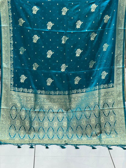 Imperial Crimson Hand-Woven Pure Satin Silk Saree with Antique Zari Heritage