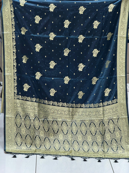 Imperial Crimson Hand-Woven Pure Satin Silk Saree with Antique Zari Heritage