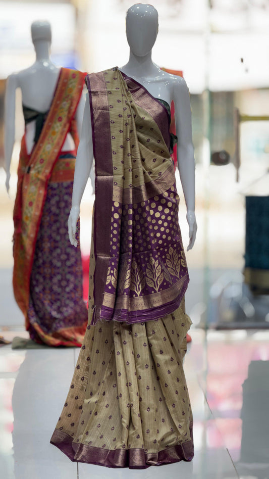 Pure Cotton 1000 Butti Woven Saree with Kasab Border & Zari Weaving | Elegant Daily & Festive Wear