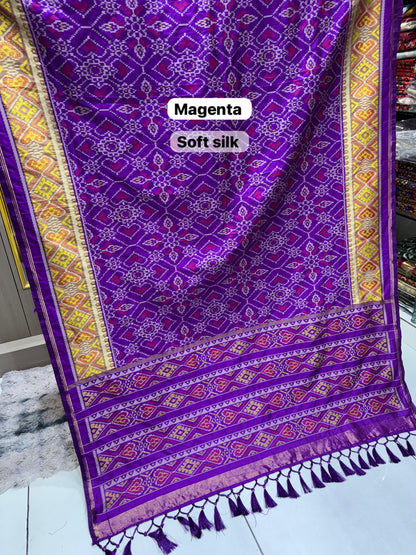 Royal Blue Pure Soft Silk Patola Saree with Real Zari Border | Traditional Manekchowk Design