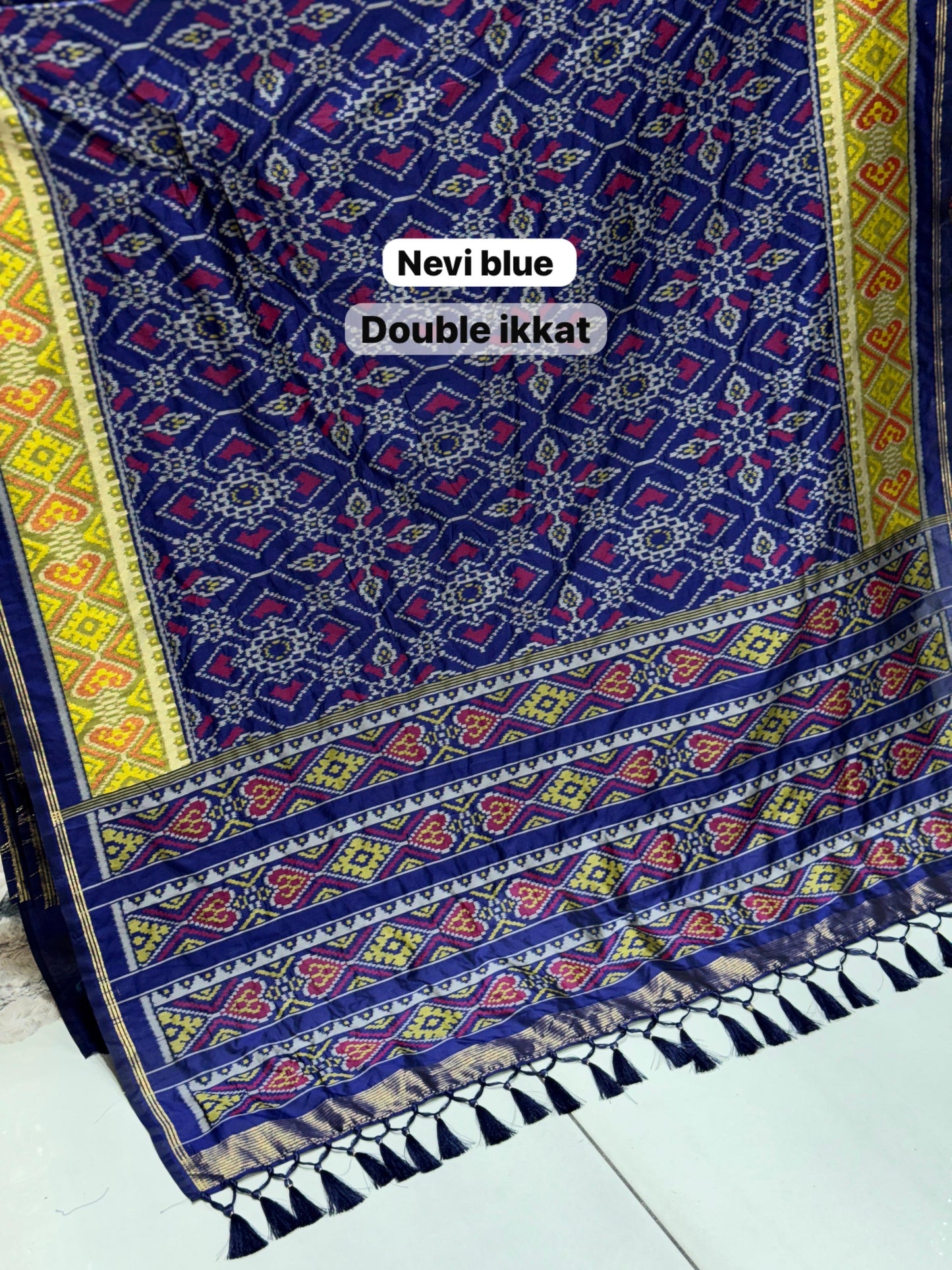 Royal Blue Pure Soft Silk Patola Saree with Real Zari Border | Traditional Manekchowk Design