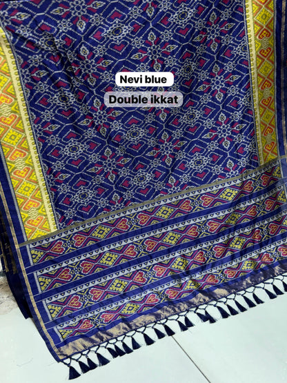 Royal Blue Pure Soft Silk Patola Saree with Real Zari Border | Traditional Manekchowk Design