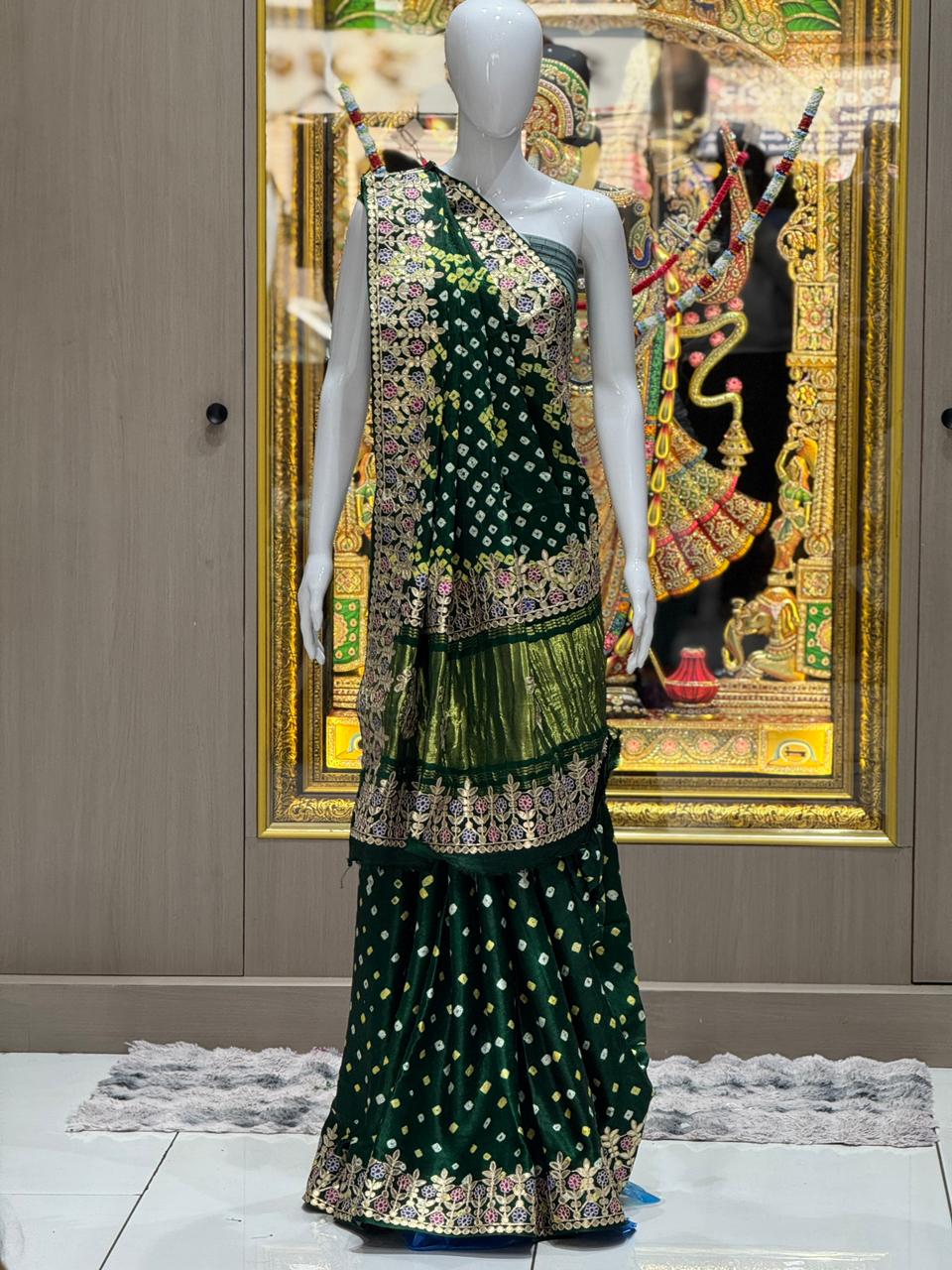 Gaji Silk Bandhani Saree with Real Gota Patti & Minakari Work | Premium Double Aari Handcrafted Saree