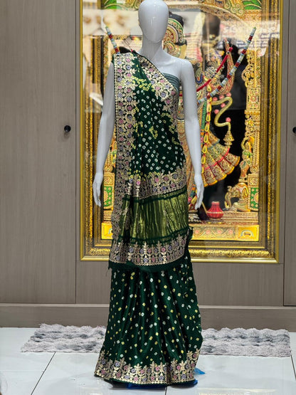 Gaji Silk Bandhani Saree with Real Gota Patti & Minakari Work | Premium Double Aari Handcrafted Saree