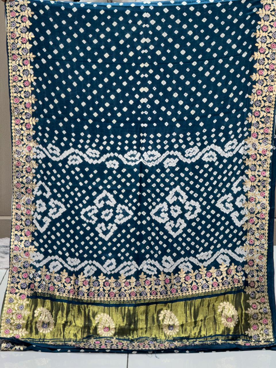 Gaji Silk Bandhani Saree with Real Gota Patti & Minakari Work | Premium Double Aari Handcrafted Saree