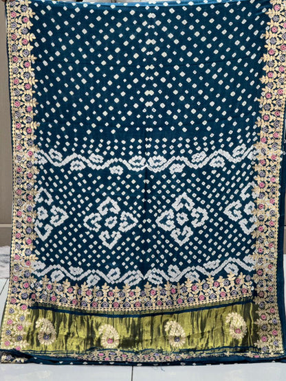 Gaji Silk Bandhani Saree with Real Gota Patti & Minakari Work | Premium Double Aari Handcrafted Saree
