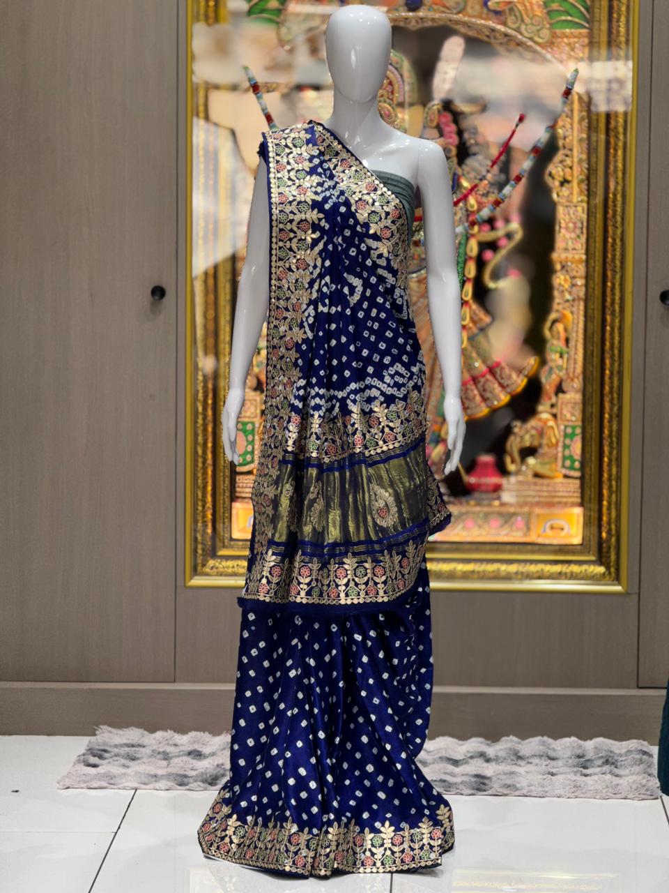 Gaji Silk Bandhani Saree with Real Gota Patti & Minakari Work | Premium Double Aari Handcrafted Saree