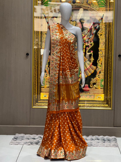 Gaji Silk Bandhani Saree with Real Gota Patti & Minakari Work | Premium Double Aari Handcrafted Saree