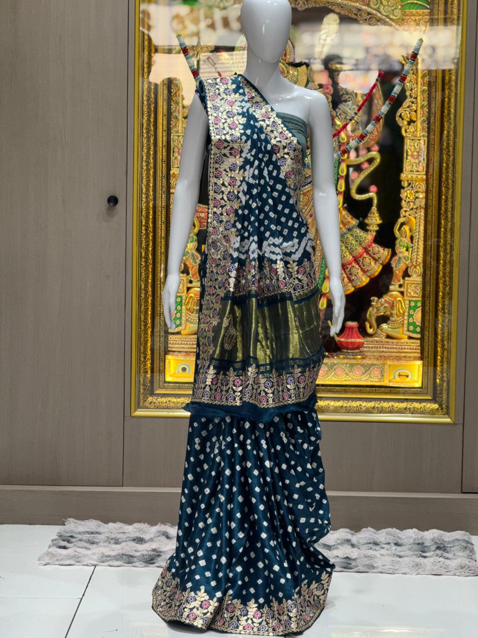 Gaji Silk Bandhani Saree with Real Gota Patti & Minakari Work | Premium Double Aari Handcrafted Saree