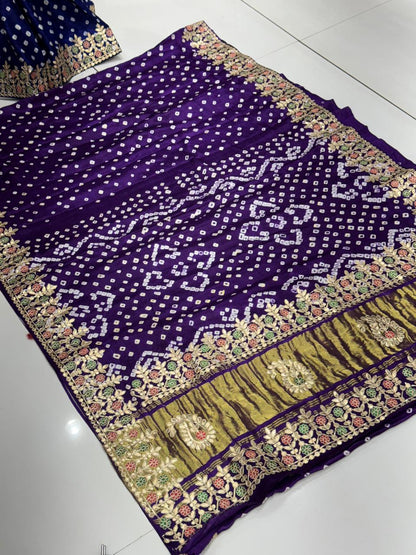 Gaji Silk Bandhani Saree with Real Gota Patti & Minakari Work | Premium Double Aari Handcrafted Saree