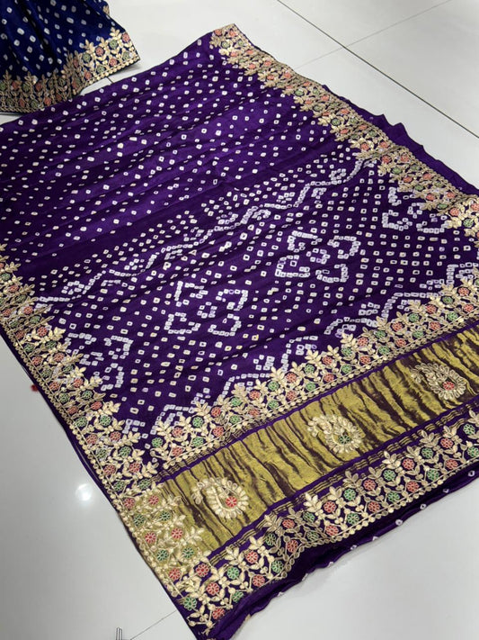 Gaji Silk Bandhani Saree with Real Gota Patti & Minakari Work | Premium Double Aari Handcrafted Saree