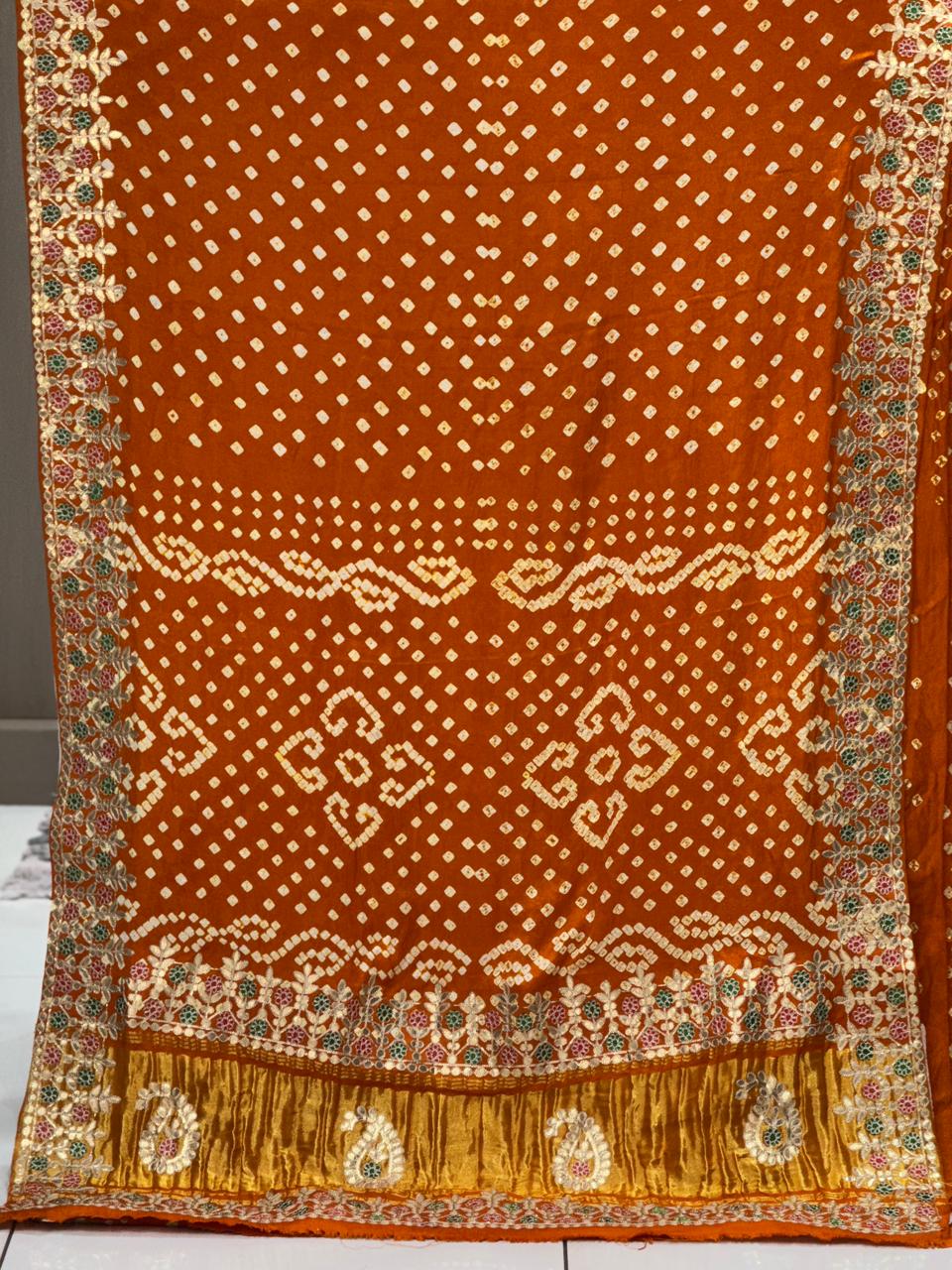 Gaji Silk Bandhani Saree with Real Gota Patti & Minakari Work | Premium Double Aari Handcrafted Saree