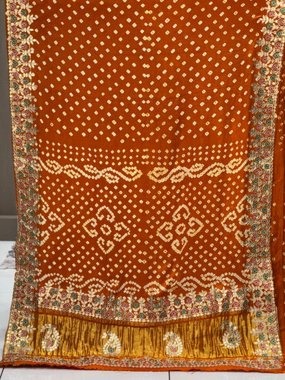 Gaji Silk Bandhani Saree with Real Gota Patti & Minakari Work | Premium Double Aari Handcrafted Saree