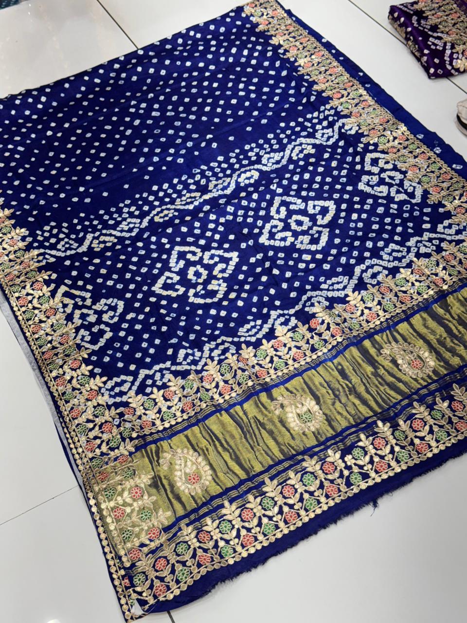 Gaji Silk Bandhani Saree with Real Gota Patti & Minakari Work | Premium Double Aari Handcrafted Saree