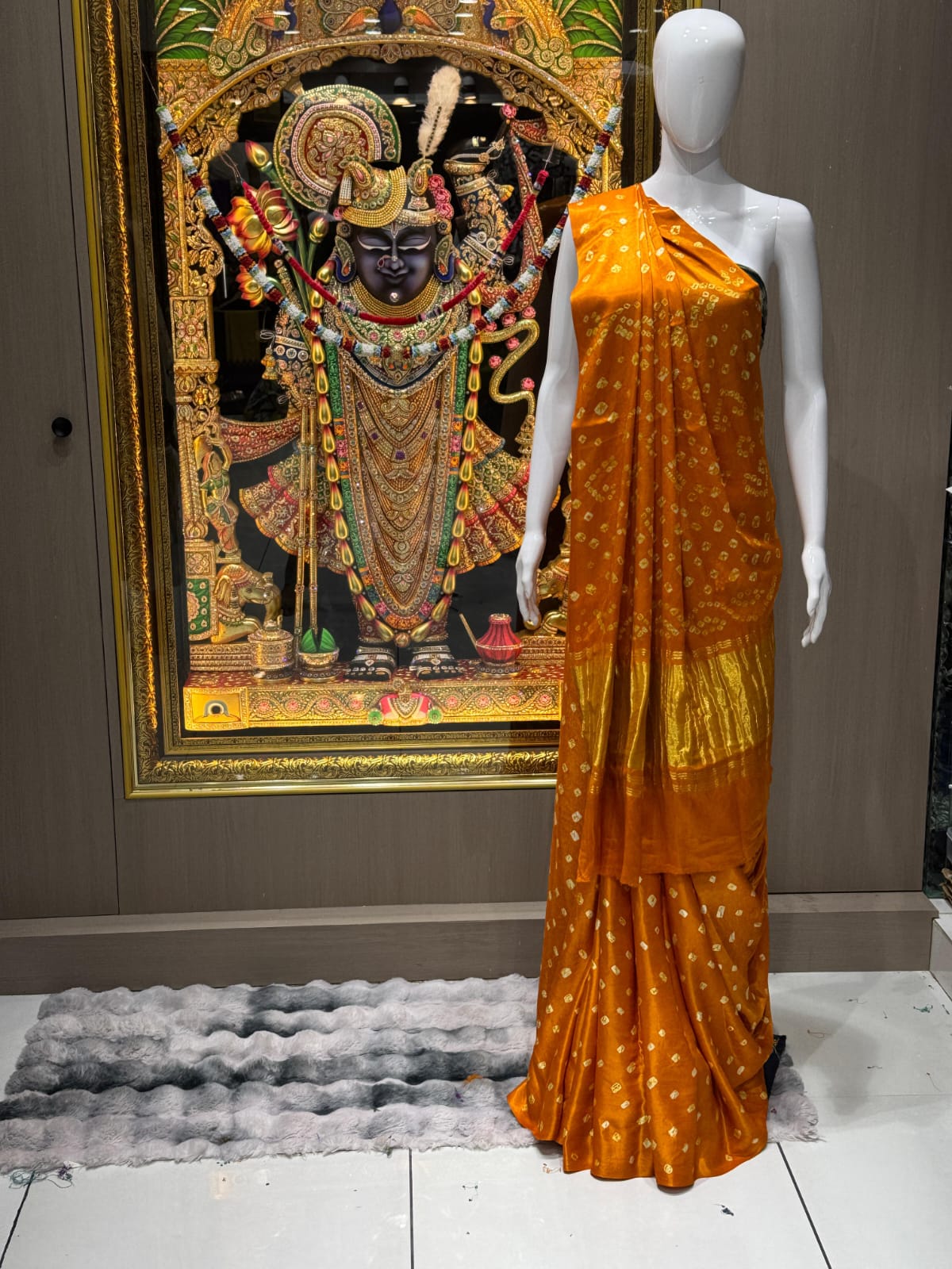 Pure Modal Silk Bandhej Saree with Gold Zari Pallu