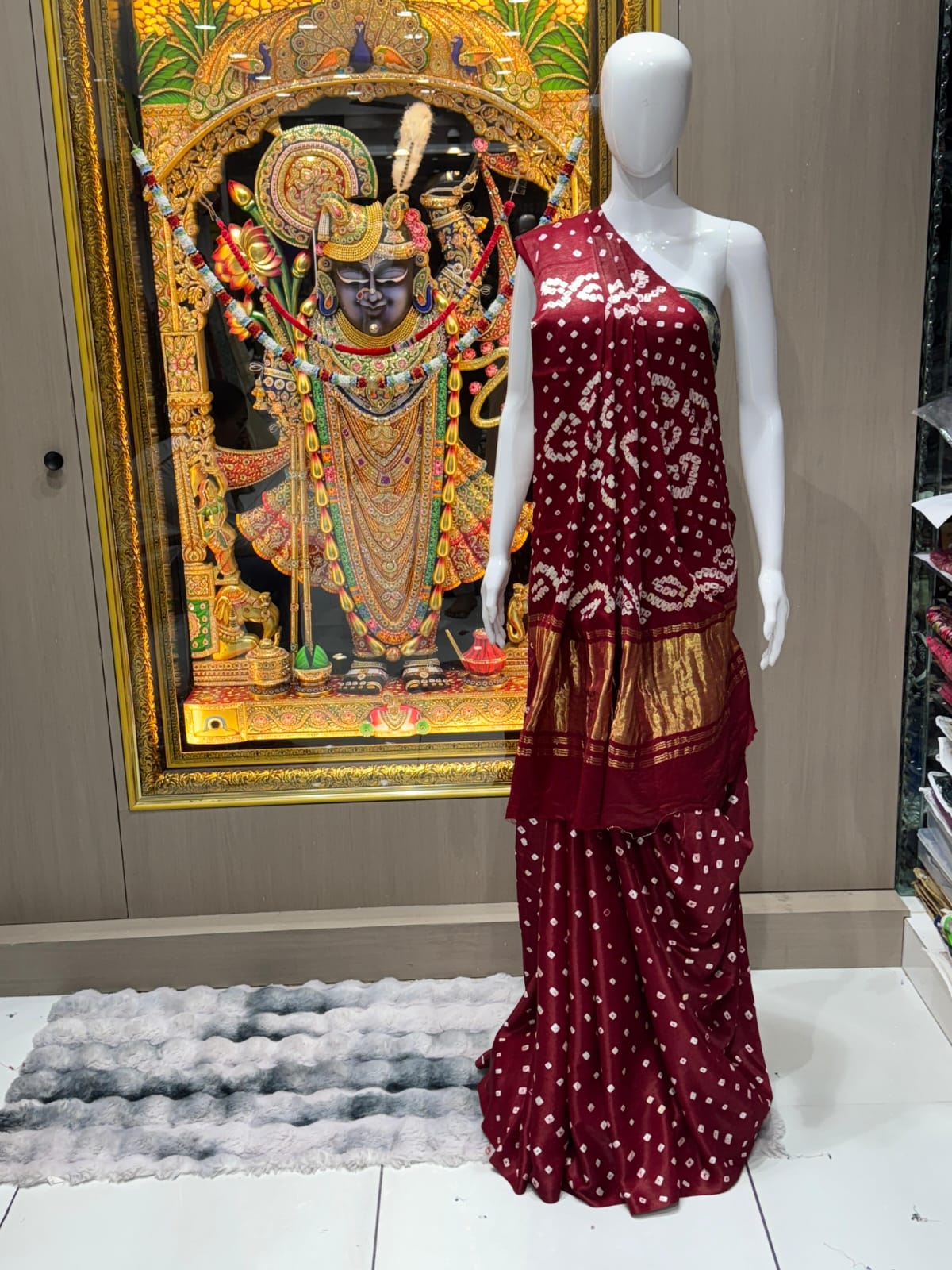 Pure Modal Silk Bandhej Saree with Gold Zari Pallu