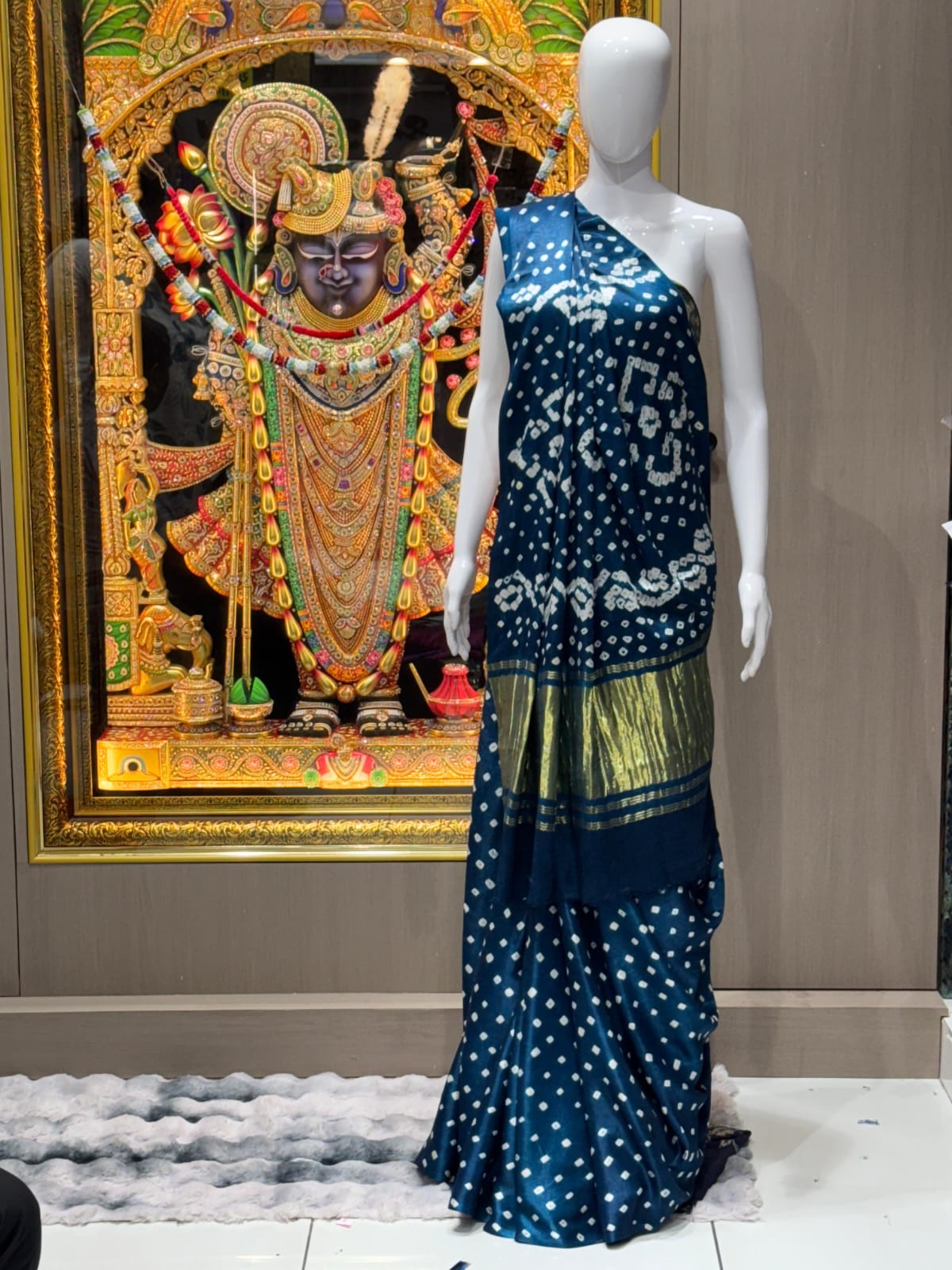 Pure Modal Silk Bandhej Saree with Gold Zari Pallu