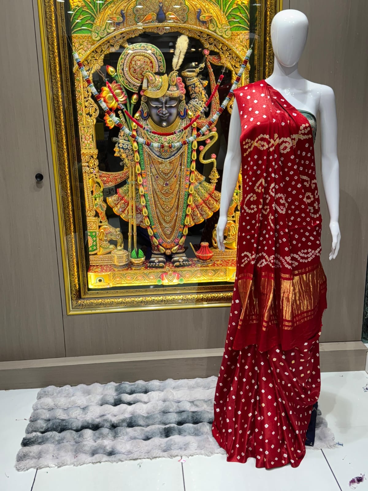Pure Modal Silk Bandhej Saree with Gold Zari Pallu