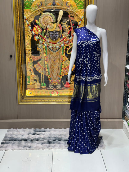 Pure Modal Silk Bandhej Saree with Gold Zari Pallu