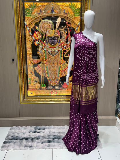 Pure Modal Silk Bandhej Saree with Gold Zari Pallu