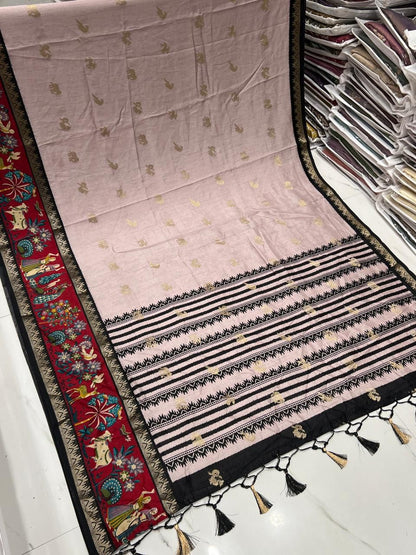Punit Brand Pure Kalamkari Belt Design Cotton Silk Saree – Exclusive Designer Collection
